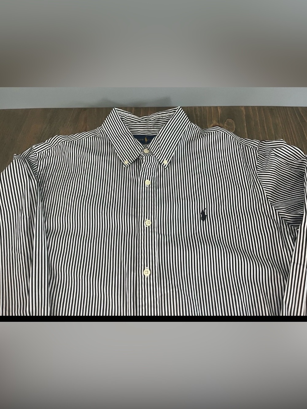 Ralph Lauren Men’s Black and White Striped Button-Down Shirt XL
